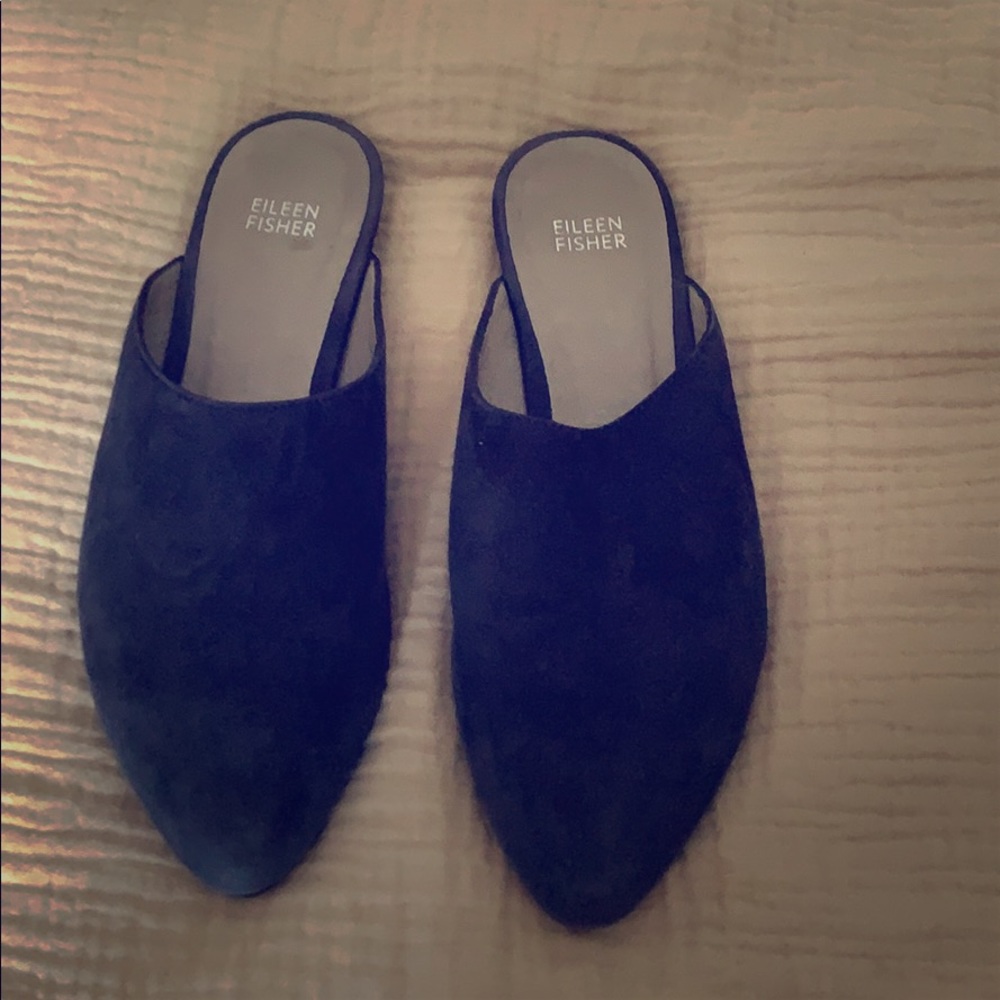 NWT Eileen Fisher Navy Suede Slip On Mules